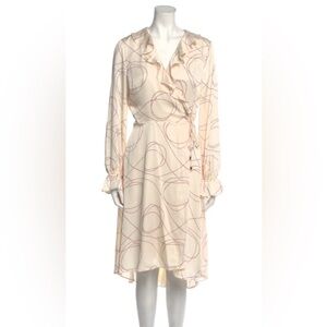 Joie Cream and Red Patterned Long Sleeve Asymmetric Dress